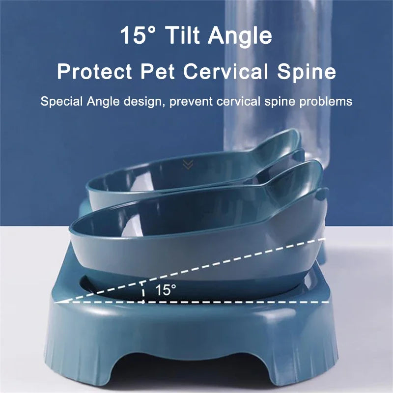 Pet Cat Bowl Automatic Feeder Water Dispenser